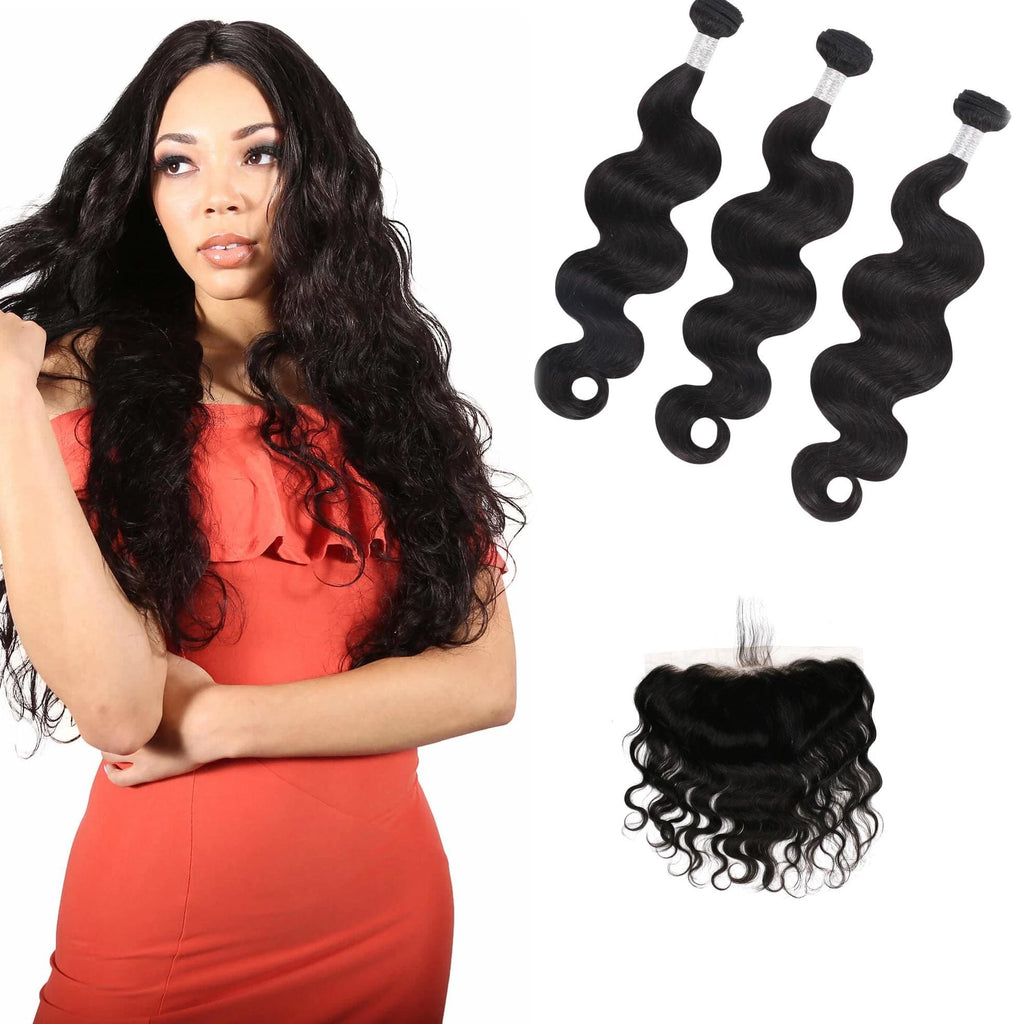 10A Grade Indian Remy Hair Body Wave - 3 Bundles + Body Wave Frontal