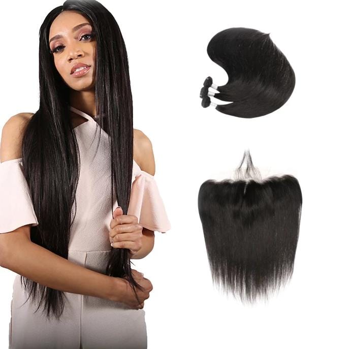 11A Indian Remy Hair Straight - 3 Bundles + Straight Frontal