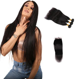 9A Grade Peruvian Virgin Hair Straight - 3 Bundles + Straight Closure